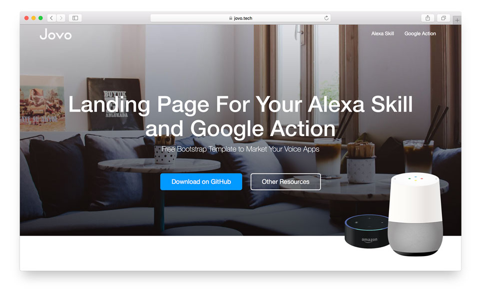Landing Page for Alexa Skills and Google Actions