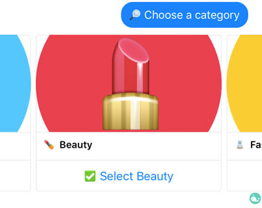 Swelly uses colorful backgrounds and emojis for their categories